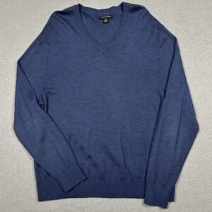 Kenneth Roberts Wool Blend V Neck Sweater Mens 2XL Blue